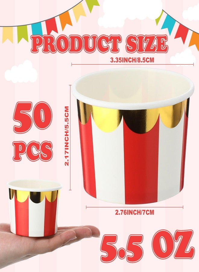 Willinglong 50 Pcs Red Stripe Paper Ice Cream Cups for Christmas Carnival Party 5.5 oz Disposable Dessert Bowls Paper Snack Bowls for Cold or Hot Foods Yogurt Birthday Party Supplies - Image 2